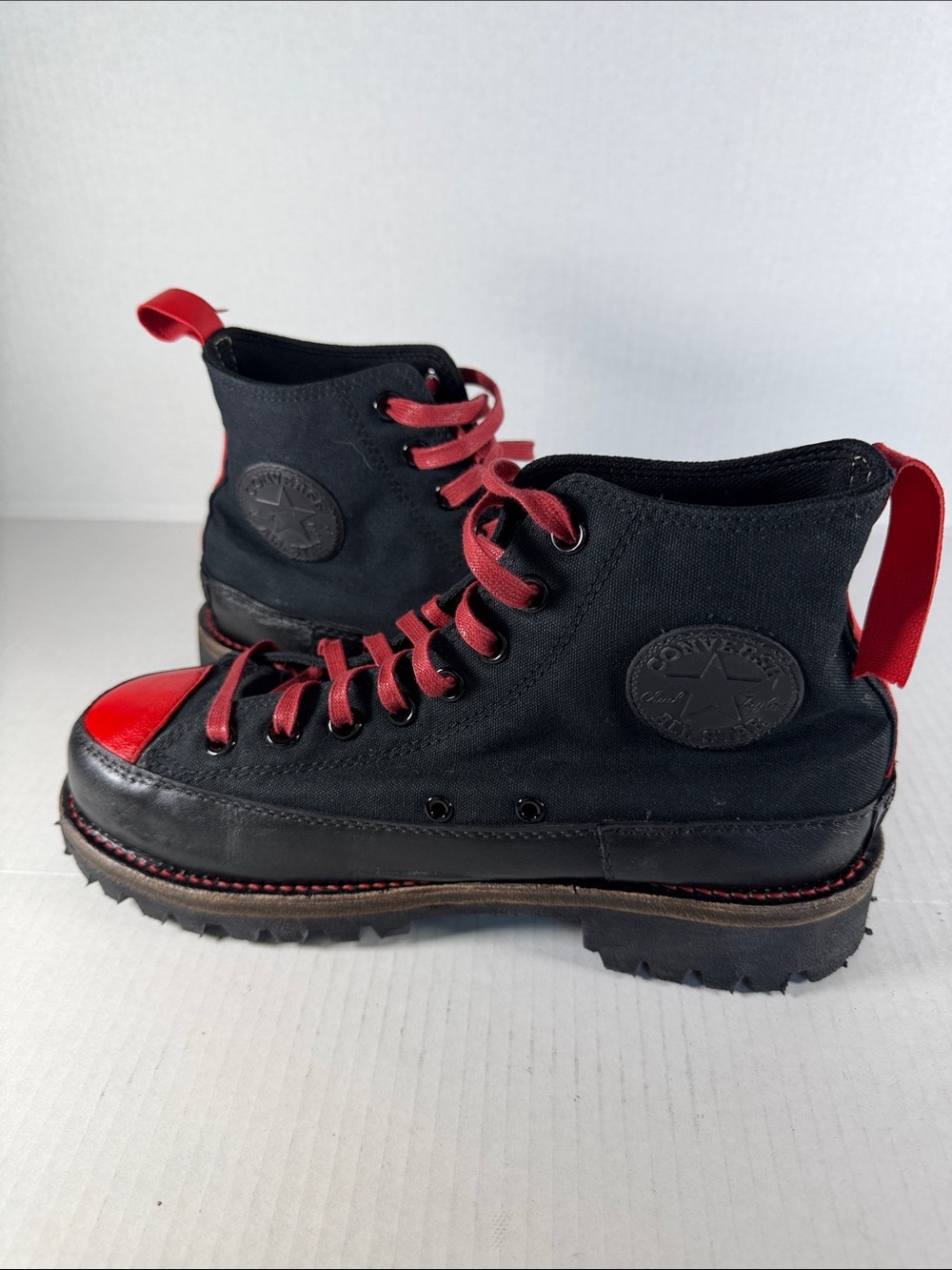 Custom Converse Black Canvas Boots, leather midsole, Vibram soles, Goodyear welt